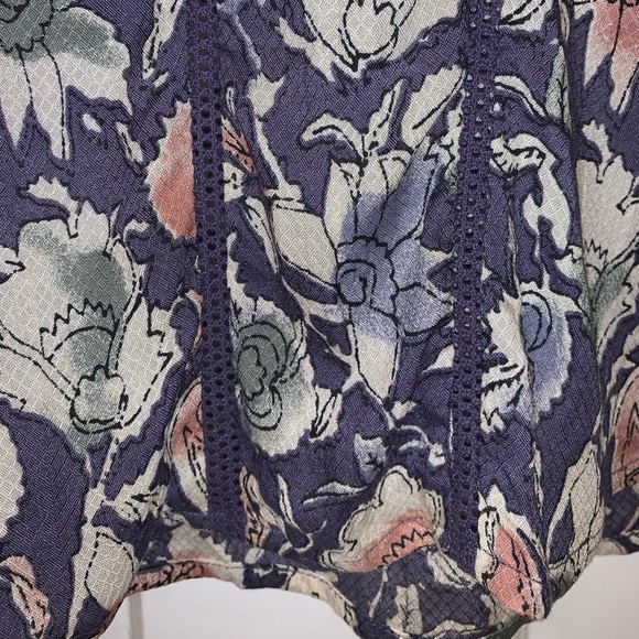 Lucky Brand Floral Crochet Insert Peasant Blouse - Picture 12 of 16